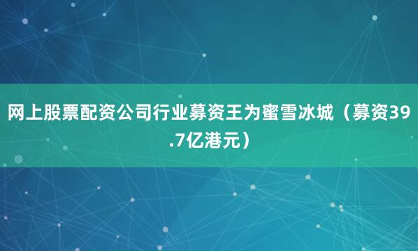 网上股票配资公司行业募资王为蜜雪冰城（募资39.7亿港元）
